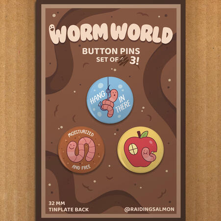 Worm World Button Pin Set (conceptual rendering)